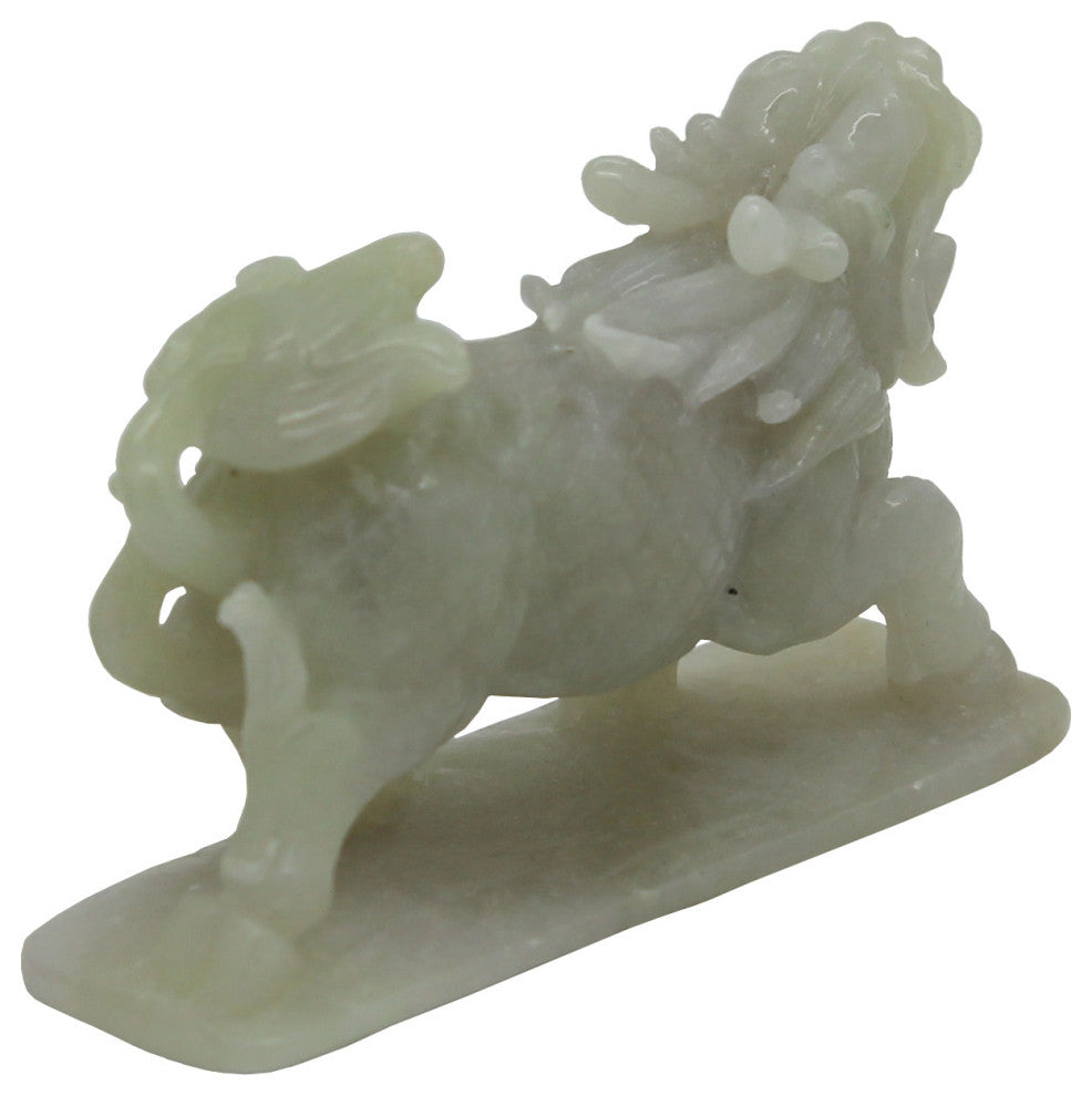 Detail Chinese Hand Carved Natural Jade Lucky Feng Shui Kirin Statue