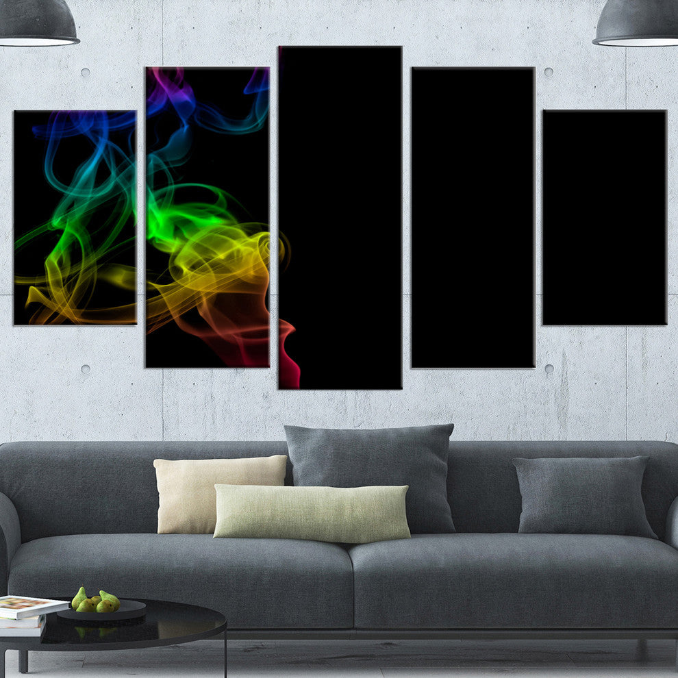 Colorful Abstract Smoke Waves, Large Abstract Canvas Wall Art, 60"x32", 5 Panels