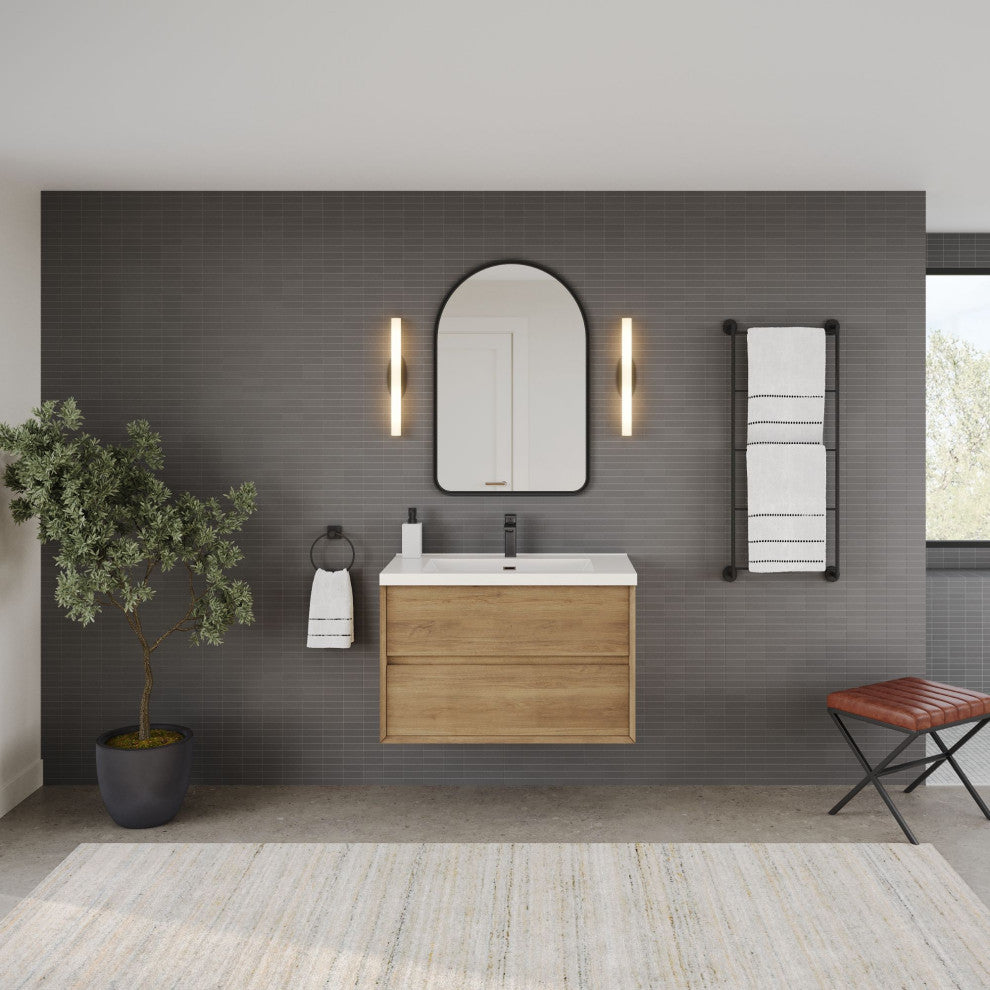 The Daria Bathroom Vanity, White Oak, 36", Single Sink, Wall Mount