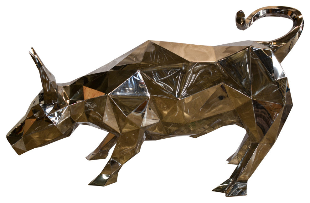 Modern Variation of Wall Street Bull Stainless Steel Statue 80" x 49" x 49"H