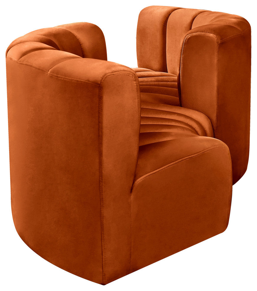 Arc Velvet Upholstered 4-Pc. Facing Modular Sectional, Cognac