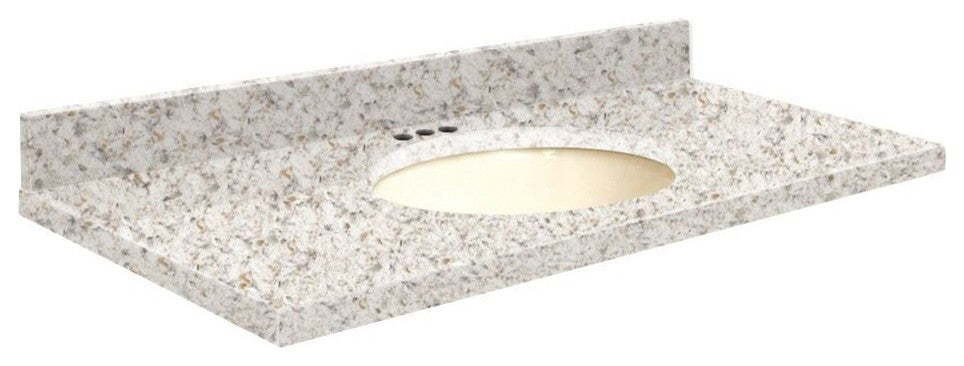 Quartz 25"x19" Vanity Top, Biscuit Bowl, Almond Delite, 4" Centerset