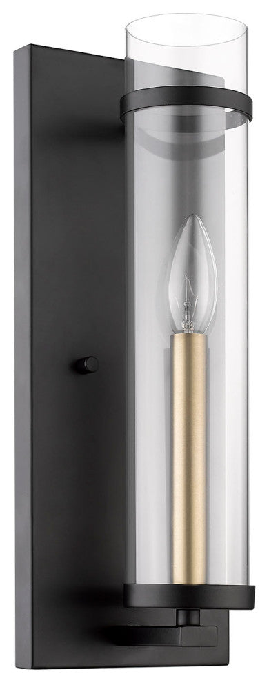 Cylinder Shaped with Tall Backplate Matte Black and Aged Brass Wall Sconce