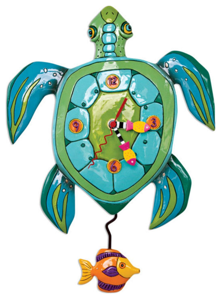 Allen Designs Sup Dude Turtle Pendulum Wall Clock Battery Operated 13.5 Inches