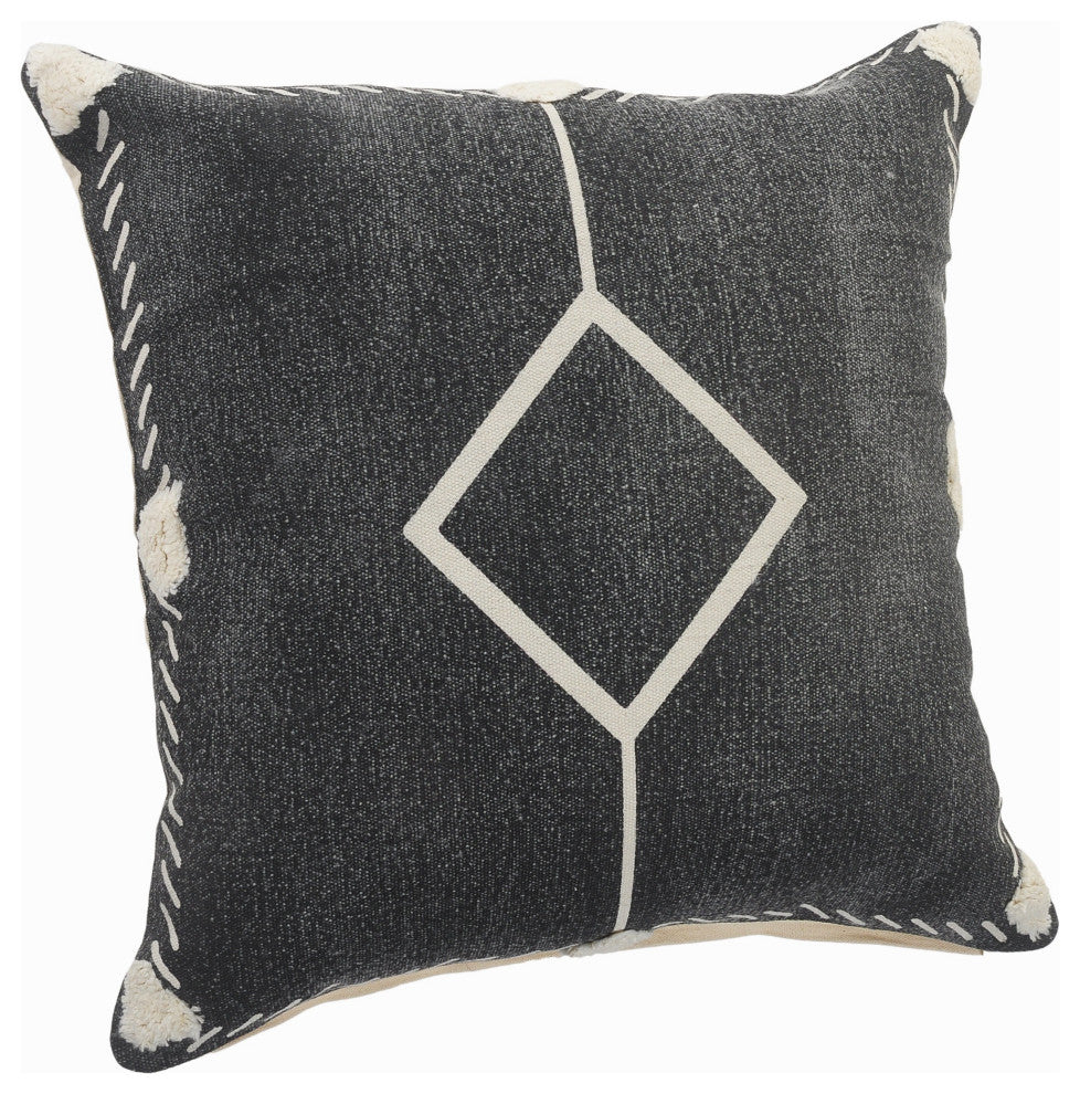 Bordered and Tufted Geometric Throw Pillow