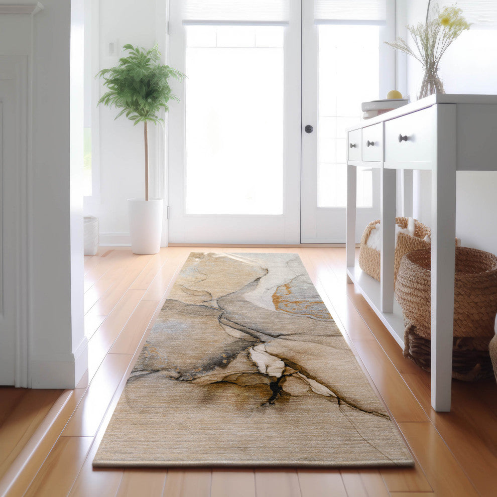 Premium Machine Washable Mayfield AMF506 Beige 2'3" x 7'6" Runner Rug