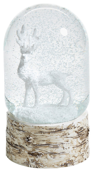 7" Tall Snow Globe Dome on Birch, Moose Sculpture, White and Beige