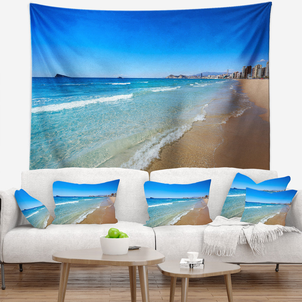 Benidorm Poniente Beach Waves Seascape Wall Tapestry, 60"x50"