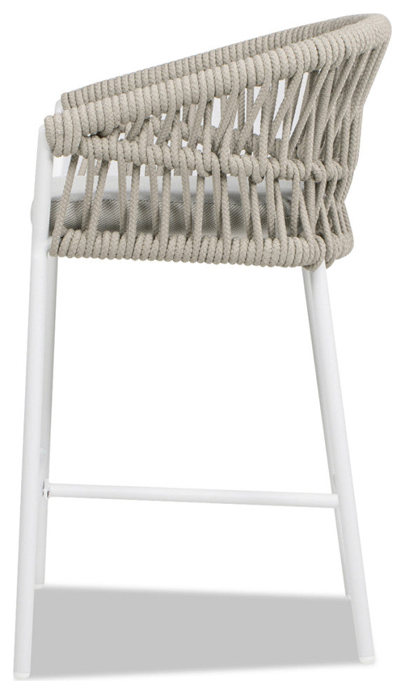 Maiden 27" Woven Barrel Back Outdoor Patio Counter Stool, Set of 2, Wheat Beige Axroma Olefin