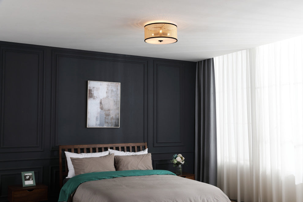 Vidalite Nakuv Rattan And Velvet Flush Mount Lamp