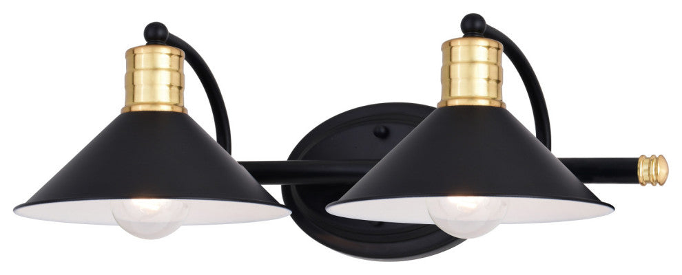 Akron 2 Light Vanity Matte Black and Natural Brass with Matte White