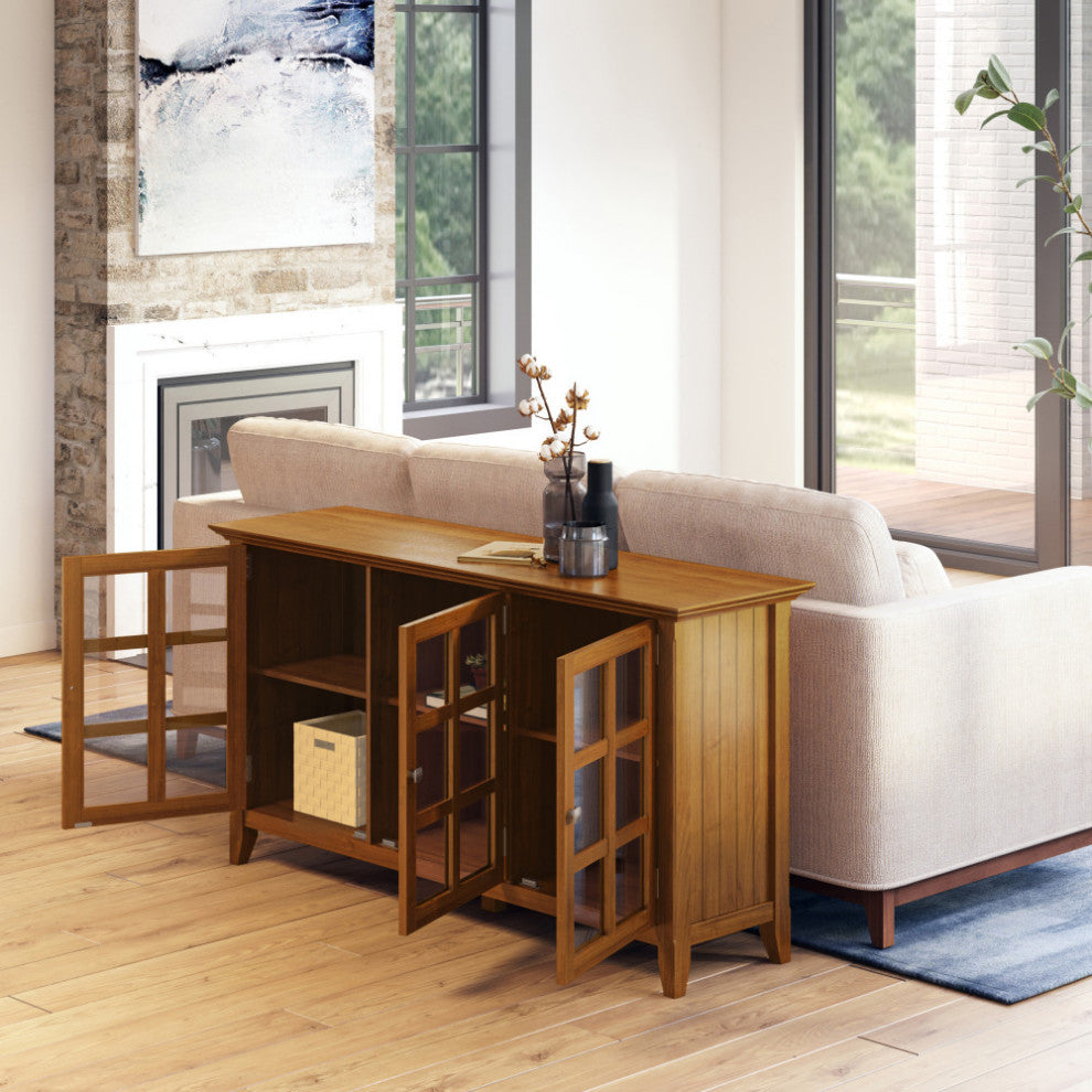 Acadian Solid Wood Wide Storage Cabinet, Light Golden Brown