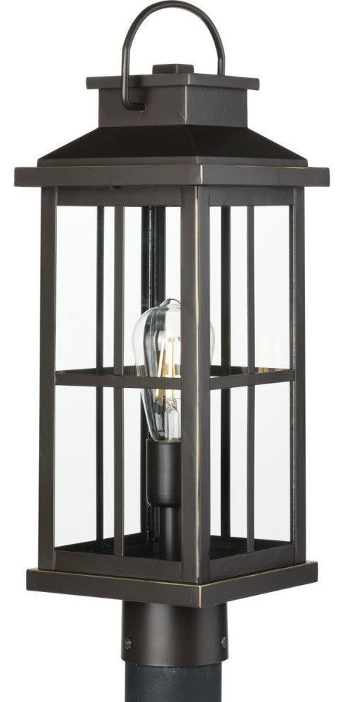 Williamston 1-Light Antique Bronze Clear Glass Farmhouse Outdoor Post Light