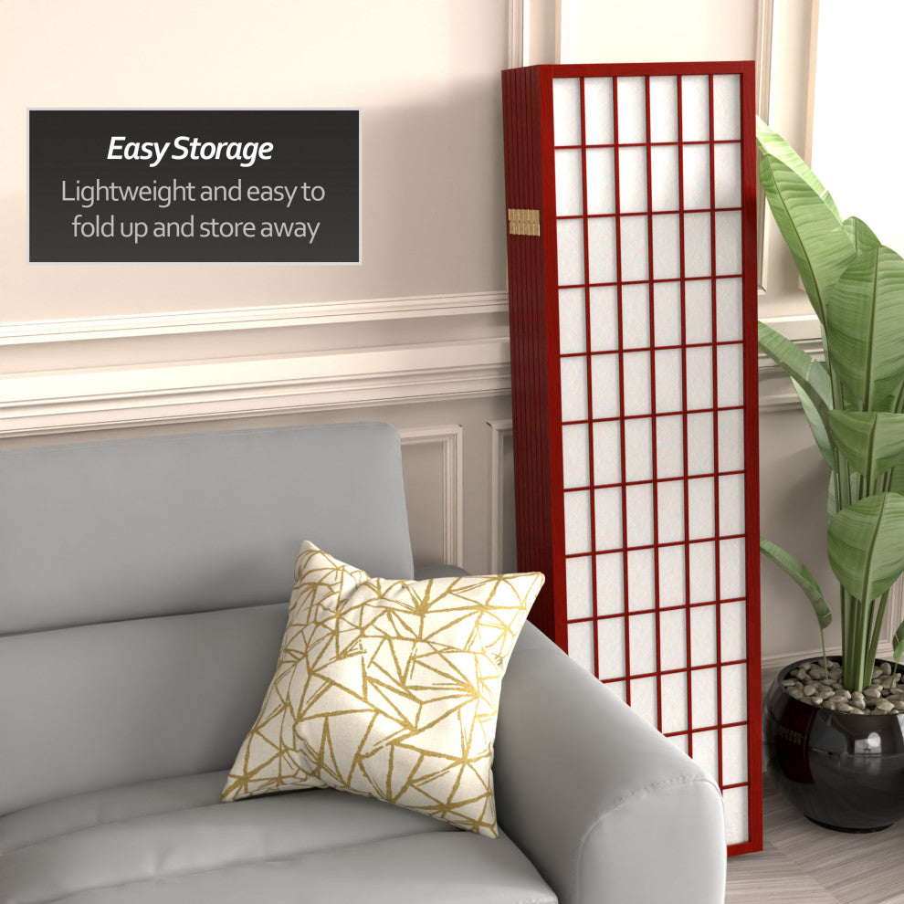 5' Tall Window Pane Shoji Screen, Rosewood, 8 Panels