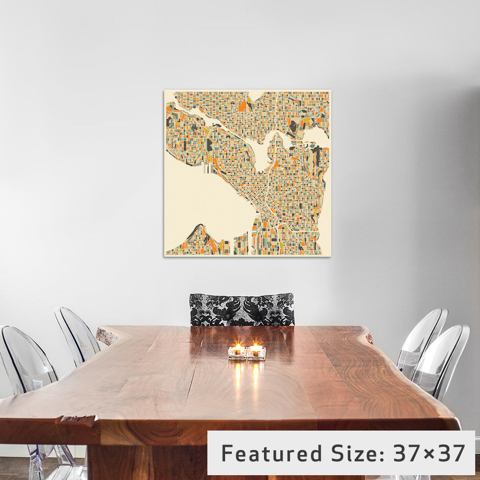 "Abstract City Map of Seattle" by Jazzberry Blue, 26x26x1.5