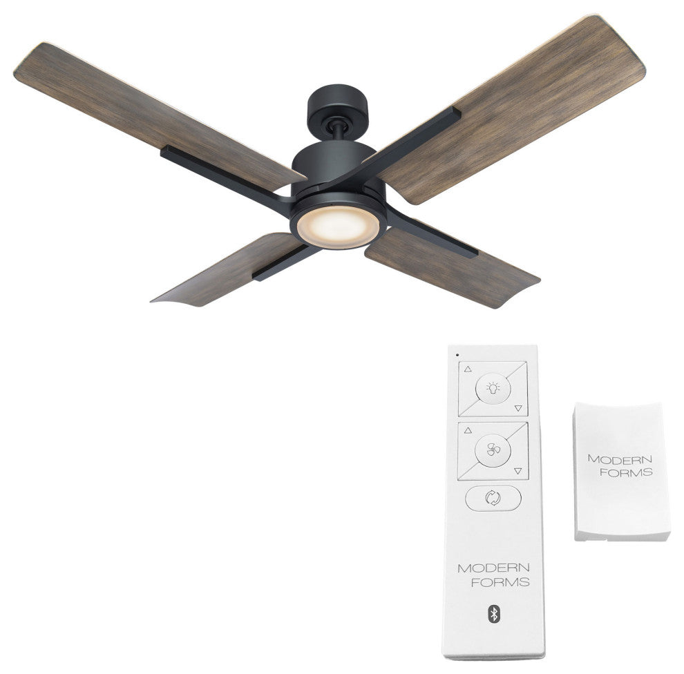 Cervantes 4-Blade Smart Ceiling Fan 56" Matte Black Dark Walnut, 2700K LED Kit