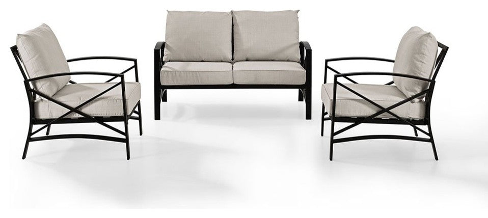 Kaplan 3-Piece Patio Set, Loveseat, 2 Outdoor Chairs, Oatmeal