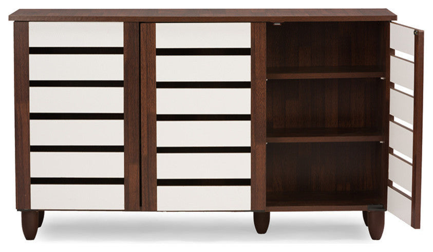 Gisela Oak and White 2-Tone Shoe Cabinet With 3 Doors