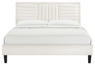 Sofia Channel Tufted Performance Velvet Twin Platform Bed, White