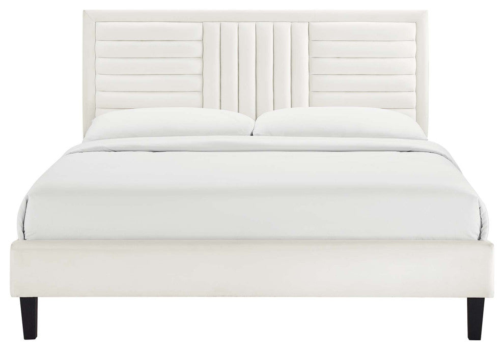 Sofia Channel Tufted Performance Velvet Twin Platform Bed, White
