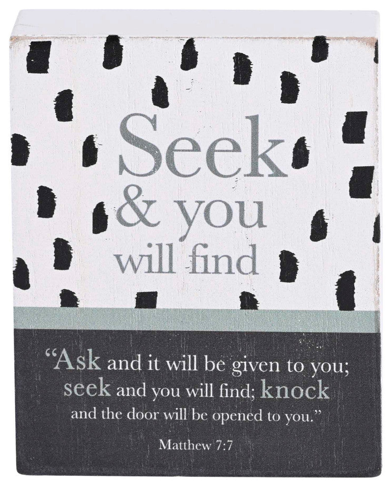 Tabletop Plaque Ask Seek Knock White 3x4