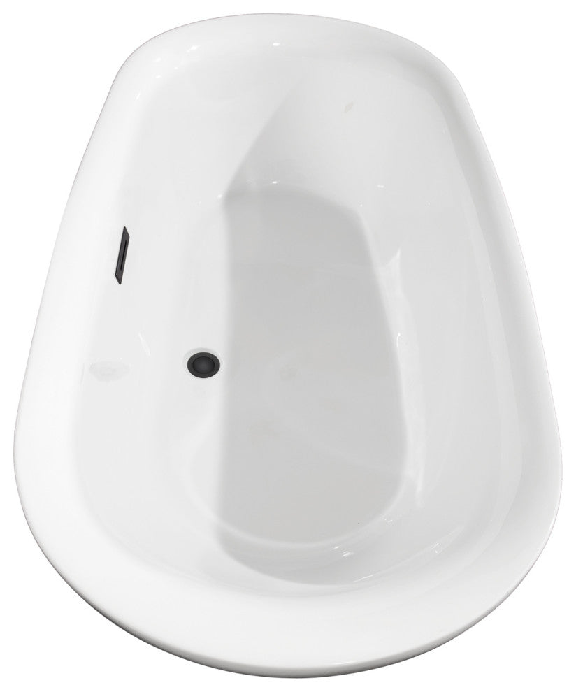 Melissa 65" Freestanding White Bathtub, Matte Black Drain and Overflow Trim
