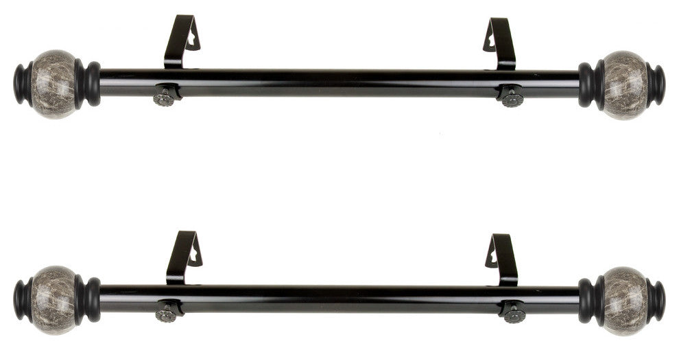 Polychrome 1" Diameter Side Curtain Rod 12-20" Long, Set of 2, Black