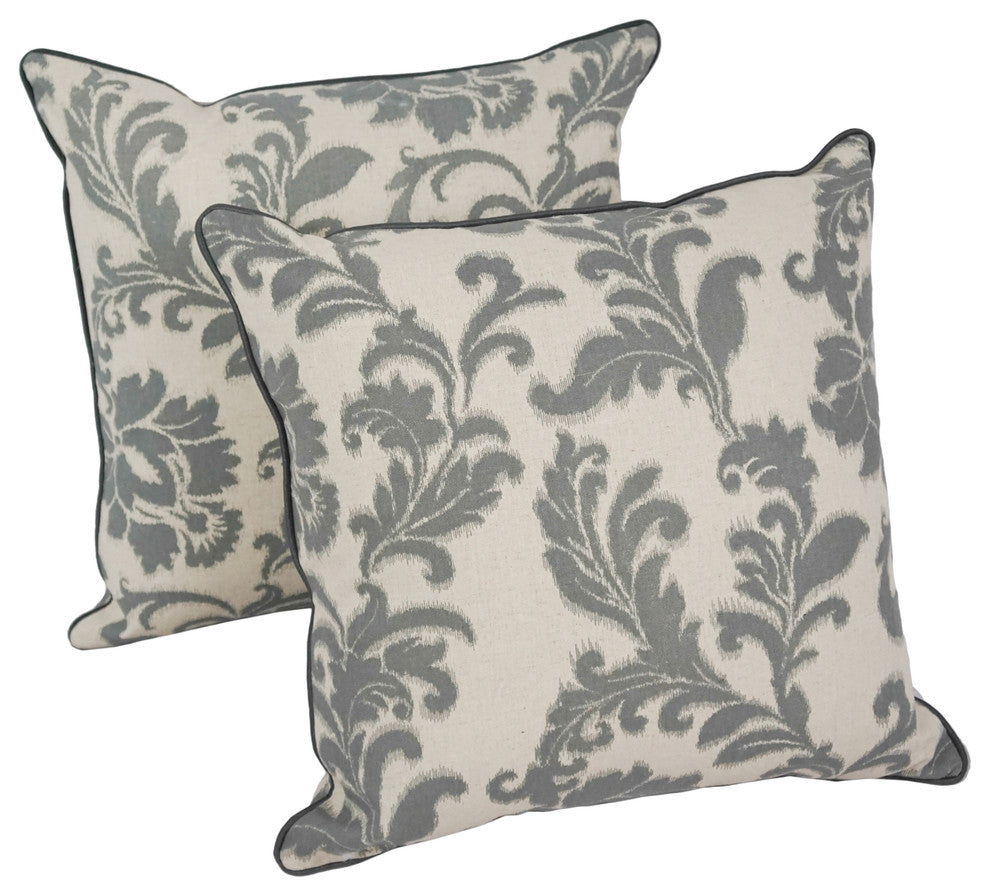 Blazing Needles 18" Corded Throw Pillows With Inserts, Set of 2, Gray Floral