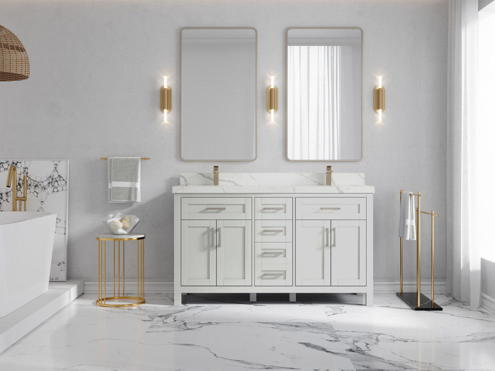 Cambridge 60 Double Bathroom Vanity in Coventry Gray 2" Calacatta Laza