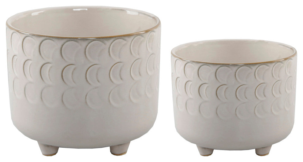 6In & 4.75In Small Moon Phase Footed Planter,Set Of 2, Ivory