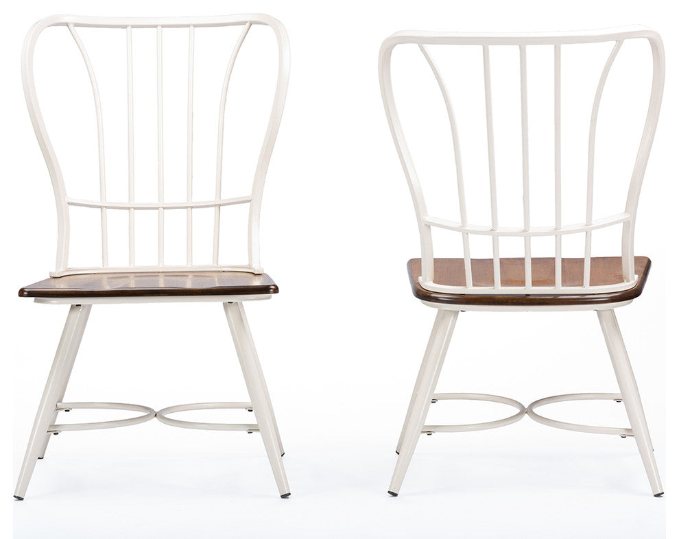 Longford Dark-Walnut Wood and White Metal Dining Chair, Set of 2