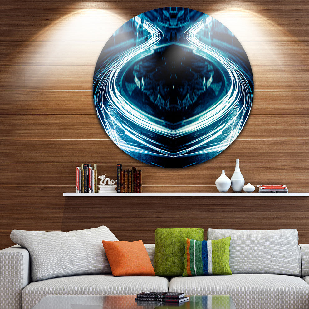 Blue Light Trails, Abstract Digital Art Large Disc Metal Wall Art, 36"