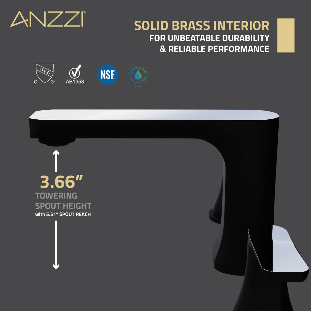 2-Handle 3-Hole Widespread Bathroom Faucet, Matte Black and Chrome