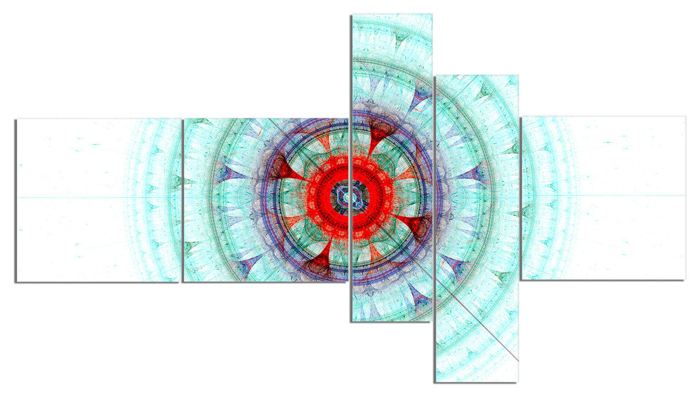 Light Blue Fractal Sphere, Abstract Wall Art Canvas, 60"x32", 5 panels