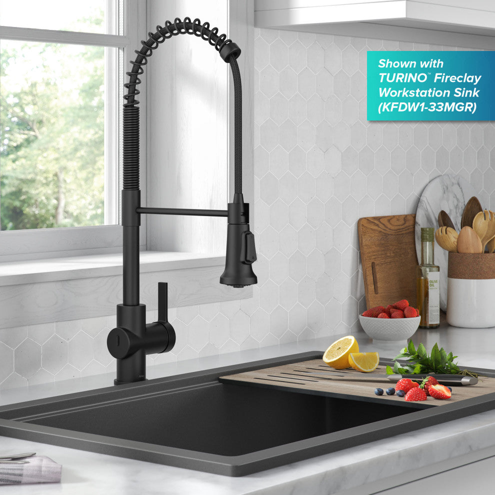 Britt Commercial Style 3-Function Pull-Down 1-Handle 1-Hole Kitchen Faucet, Matte Black (Touchless Ksf-1691mb)