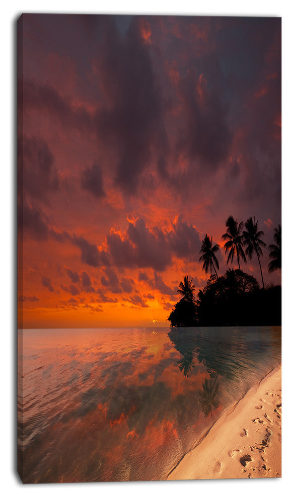 Beautiful Sunset At Tropical Beach, Seashore Canvas Art Print, 16"x32"