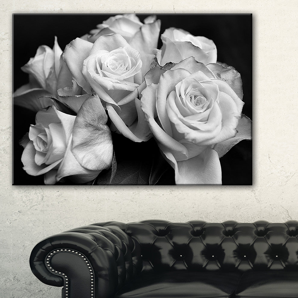 "Bunch of Roses Black and White" Canvas Print
