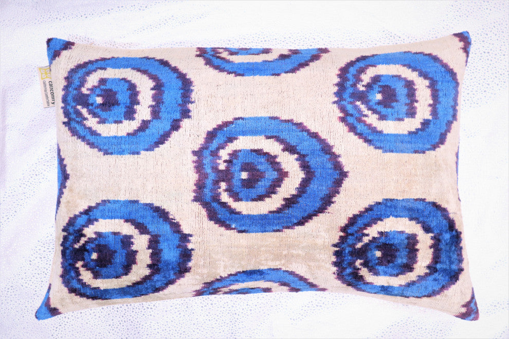 Canvello Habdmade Velvet Blue Throw Pillow with Down Insert - 16x24 in