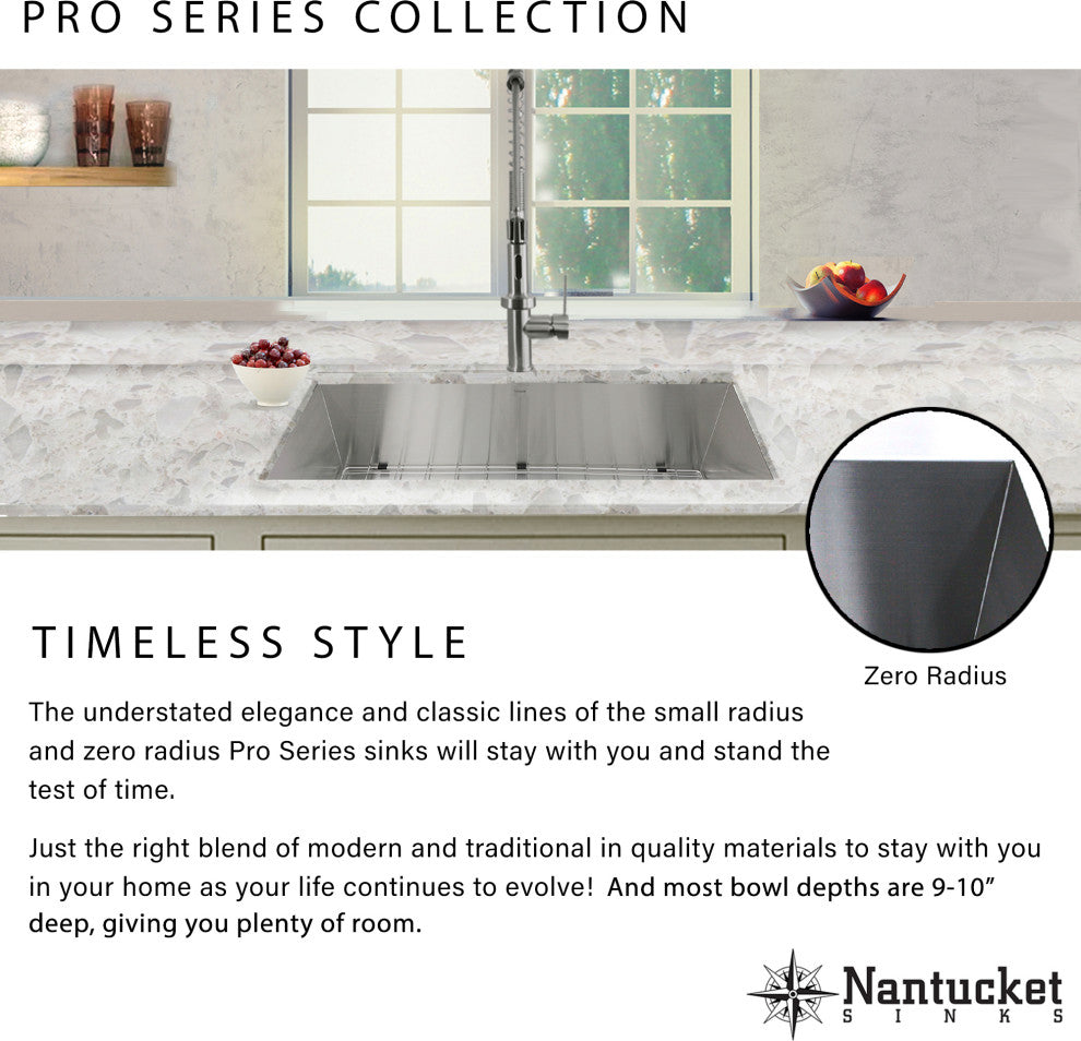 Nantucket Sinks 32'' Pro Series Large Prep Station Single Bowl