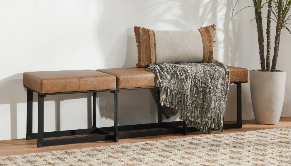Calvin Narrow Bench in Chestnut by Kosas Home, Chestnut