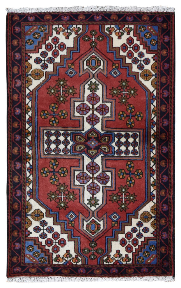 Cardinals Red New Persian Hamadan Pure Wool Hand Knotted Rug 3'5" x 5'3"