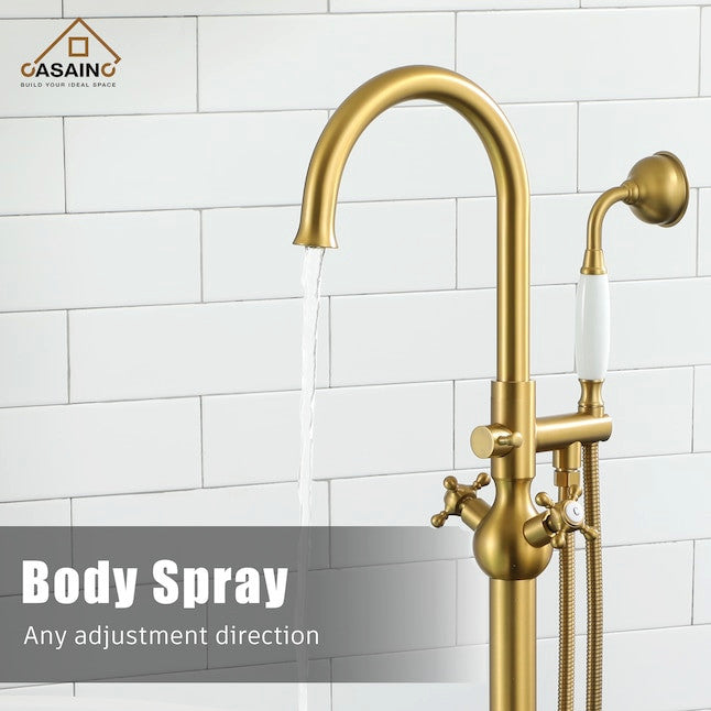 Freestanding Bathtub Faucet Hand Shower Vintage Floor-Mount Tub Faucet 2-Handle