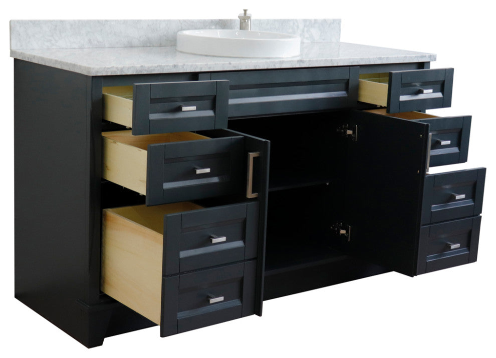 61" Single Sink Vanity, Dark Gray Finish And White Carrara Marble