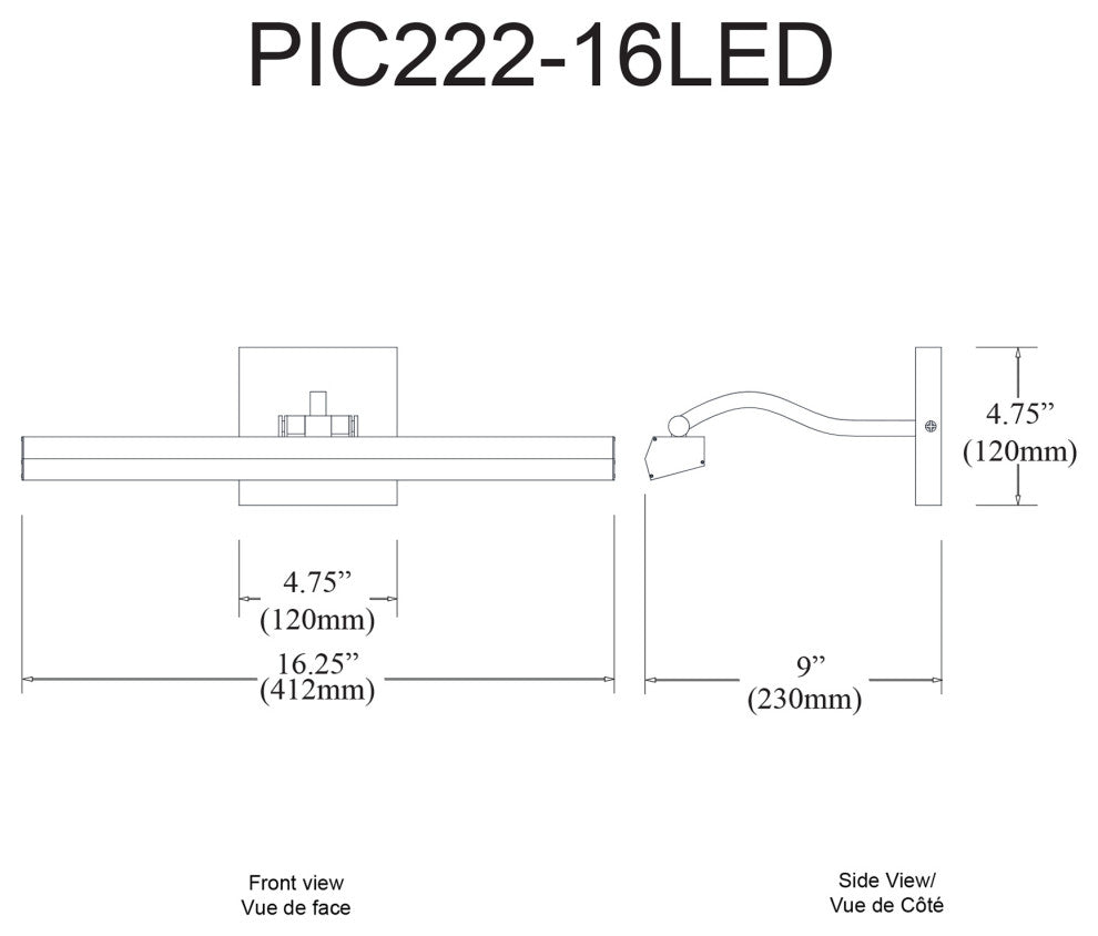 20W Picture Light With Frosted Glass, Matte Black