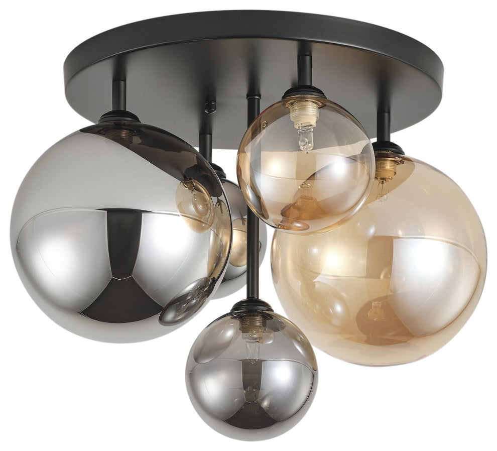 Grey and Brown 5-Light Semi Flush Mount Ceiling Light with Globe Glass Shades