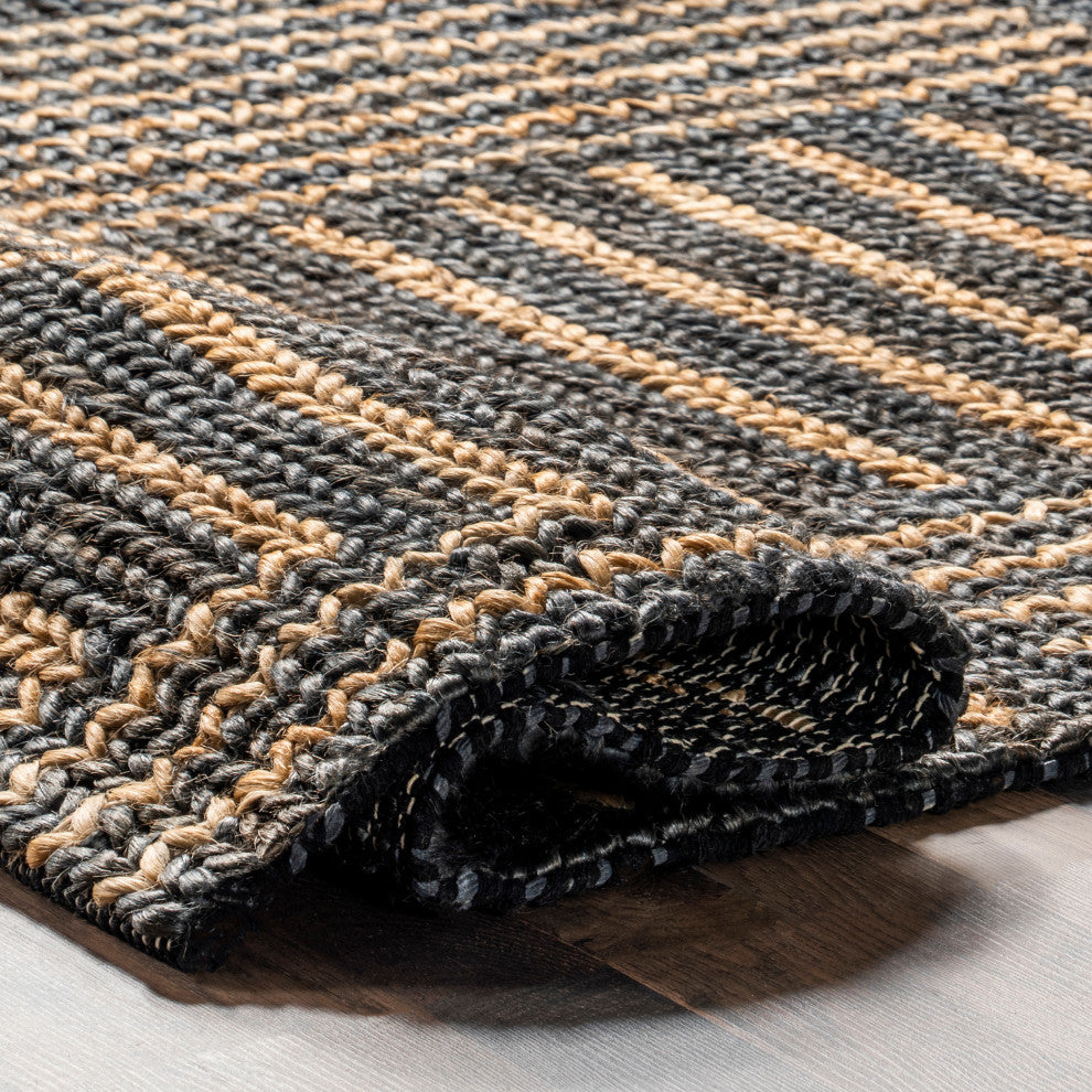 Grassland Handwoven Jute Area Rug, Black 4'x6'