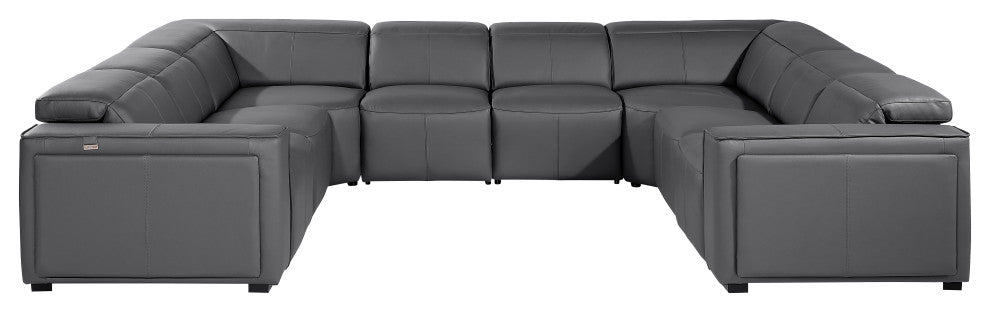 Niccolo Italian Leather 8-Piece U-Shaped 4 Power Reclining Sectional, Dark Gray