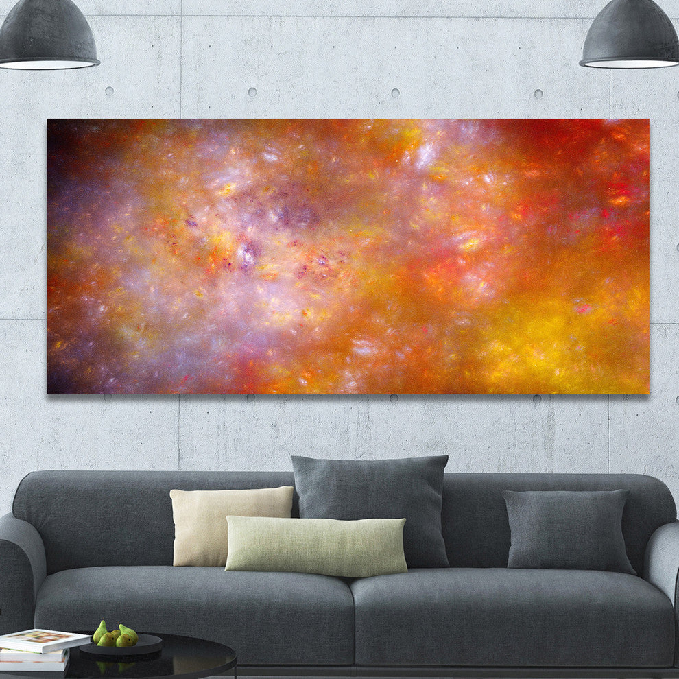 Yellow Starry Fractal Sky, Oversized Abstract Canvas Art Print, 60x28