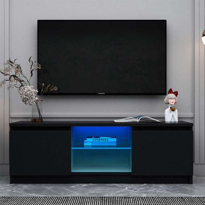 Black TV Stand with LED Lights Two drawers TV Cabinet