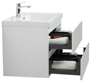 Aurora Wall Mount Vanity, White Acrylic Top, Glossy Polar White, 24"
